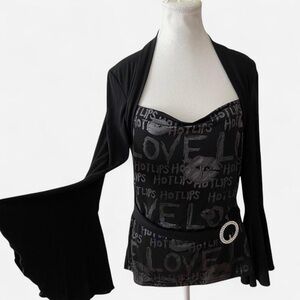 Black Long Sleeve Top with Graphic Print